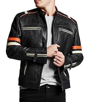 SpazeUp Retro Black Distressed Leather Motorcycle Jacket
